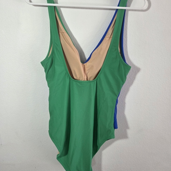 J. Crew One Piece Colorblock Swimsuit Green Blue V Neck Size Medium - Picture 9 of 10